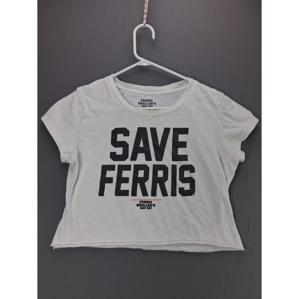 Ferris Bueller's Day Off Shirt Save Ferris Crop Top Size M White 80s Movie Tee
